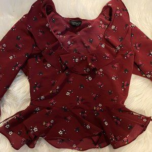 TOPSHOP Maroon Frill Blouse